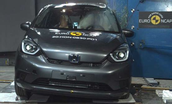 Honda Jazz in the middle of the Euro NCAP test where the car scores top marks.