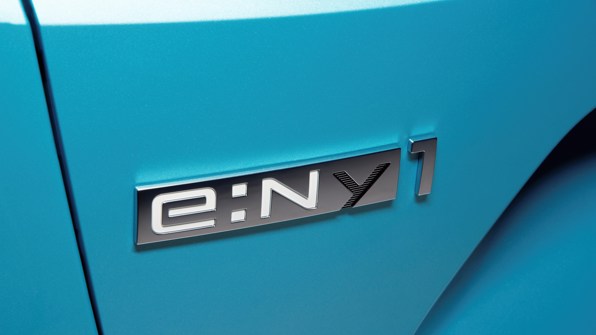Honda full electric blue car showing it´s e:Ny1 logo badge. 